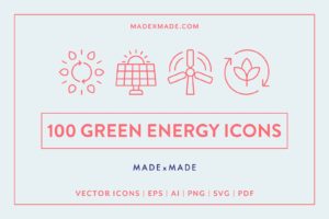 made x made icons green energy cover – consistent icons for ecology, green power, renewables, hydropower, environment, recycling