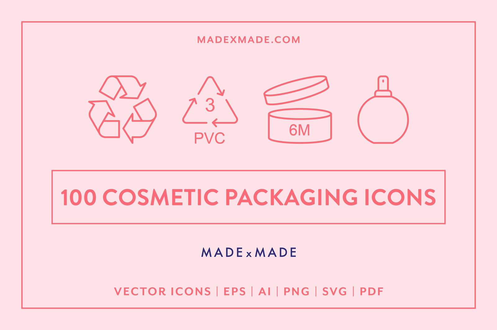 made x made icons cosmetic packaging cover – consistent icons and symbols for beauty, packaging, industry standards, recycling, use by, and free from, natural, organic