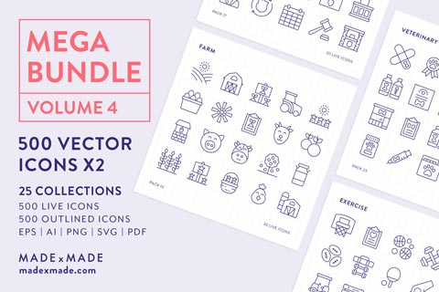 made x made icons – Mega Bundle Vol 4 Vector Icons – The best icon package of downloadable icons and symbols for 25 popular collections - cover