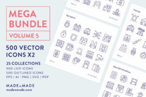 made x made icons – Mega Bundle Vol 5 – A consistent icon package of downloadable icons and symbols for 25 popular collections - Cover