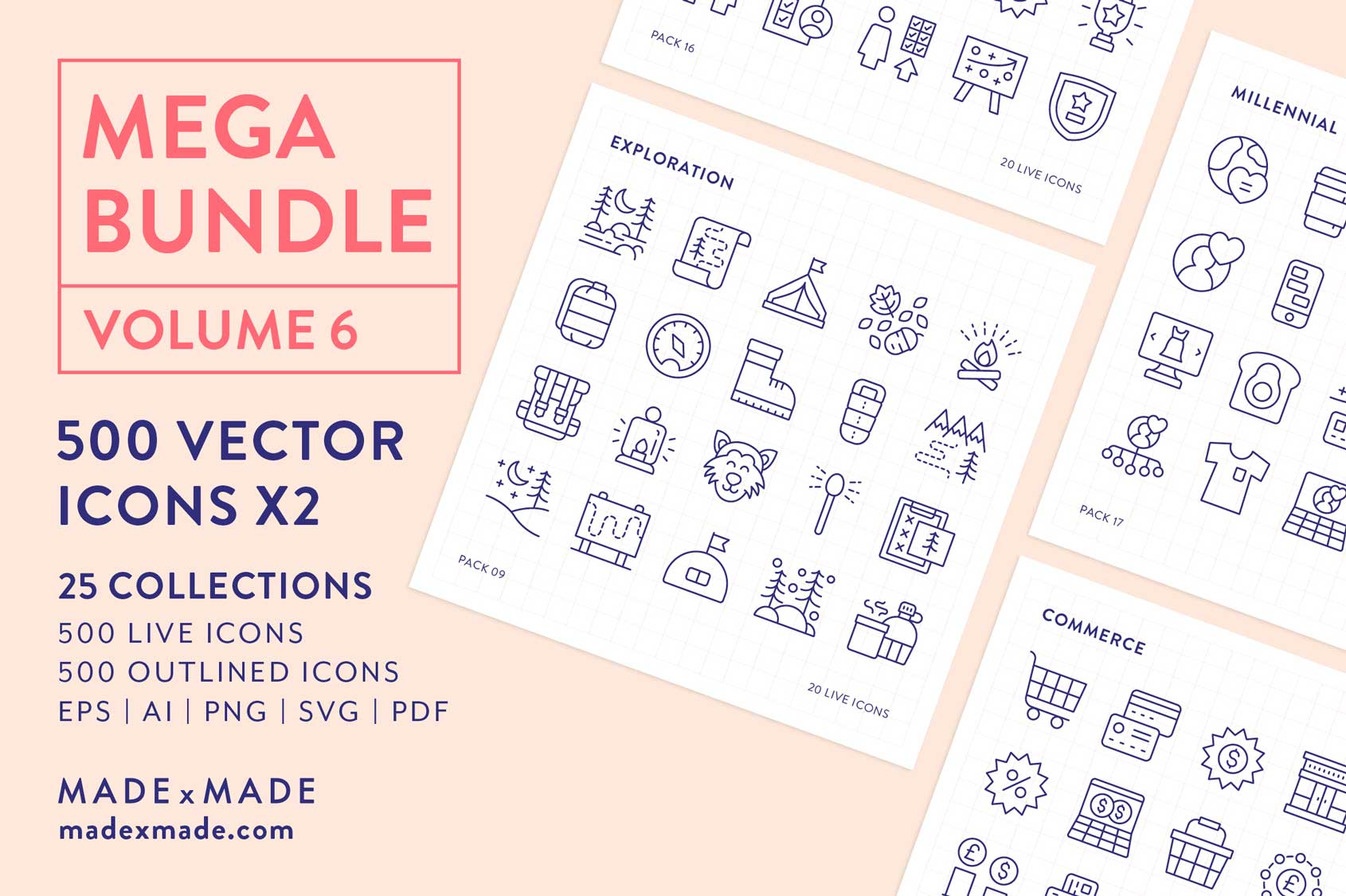 made x made icons – Mega Bundle Vol 6 – A consistent icon package of downloadable icons and symbols for 25 popular collections - cover