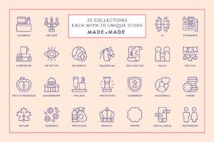 made x made icons – Mega Bundle Vol 6 – A consistent icon package of downloadable icons and symbols for 25 popular collections - collection overview