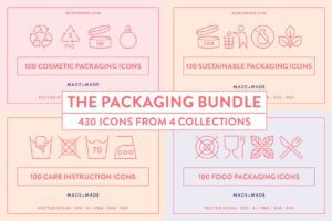 made x made icons 4x Packaging Bundle 25% Off cover – downloadable icons and symbols for packaging and labeling, care instructions, food packaging, cosmetic packaging, sustainable packaging