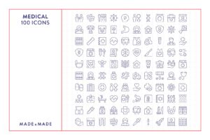 made x made icons medical cover – consistent icons for healthcare, medication, hospitals, doctors, emergency services, med-science, pandemics - 100 icon samples