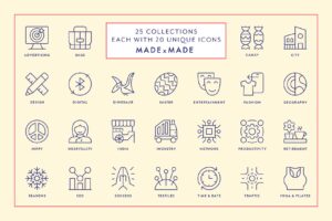 made x made icons - Mega Bundle Vol 7 – A consistent icon package of downloadable icons and symbols for 25 popular collections - collection overview